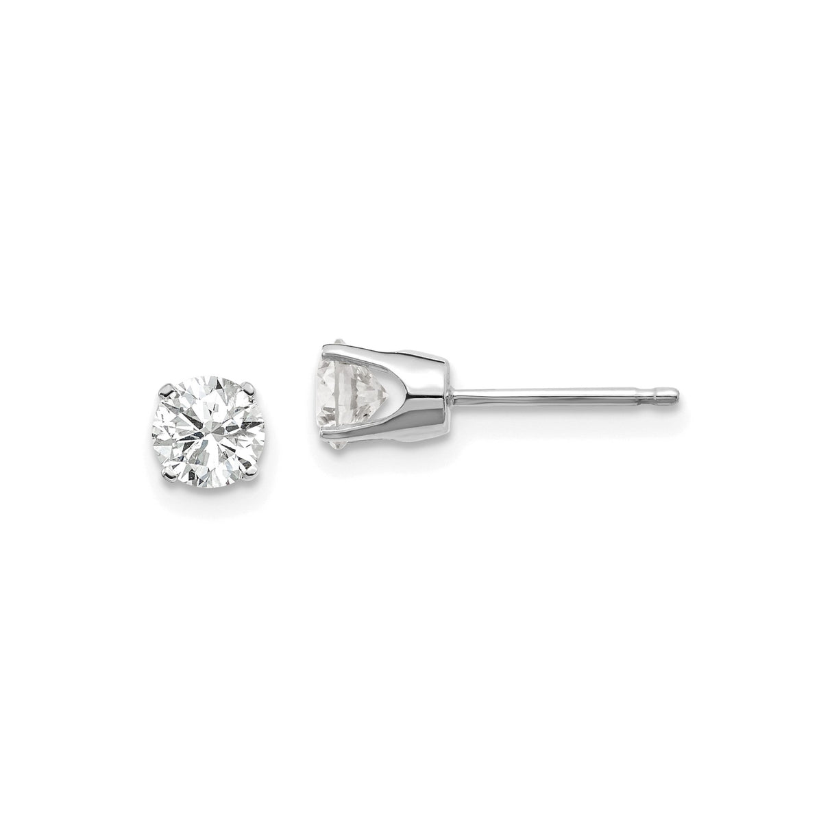 14k White Gold Stud Earrings with Round Cut Cubic Zirconia in Classic Four Prong Setting