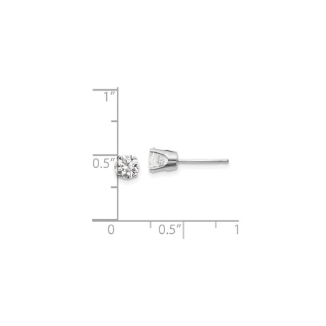 14k White Gold Stud Earrings with Round Cut Diamond Solitaire in Four-Prong Setting
