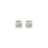 14k Yellow Gold Stud Earrings with Diamond in Classic Four Prong Solitaire Setting