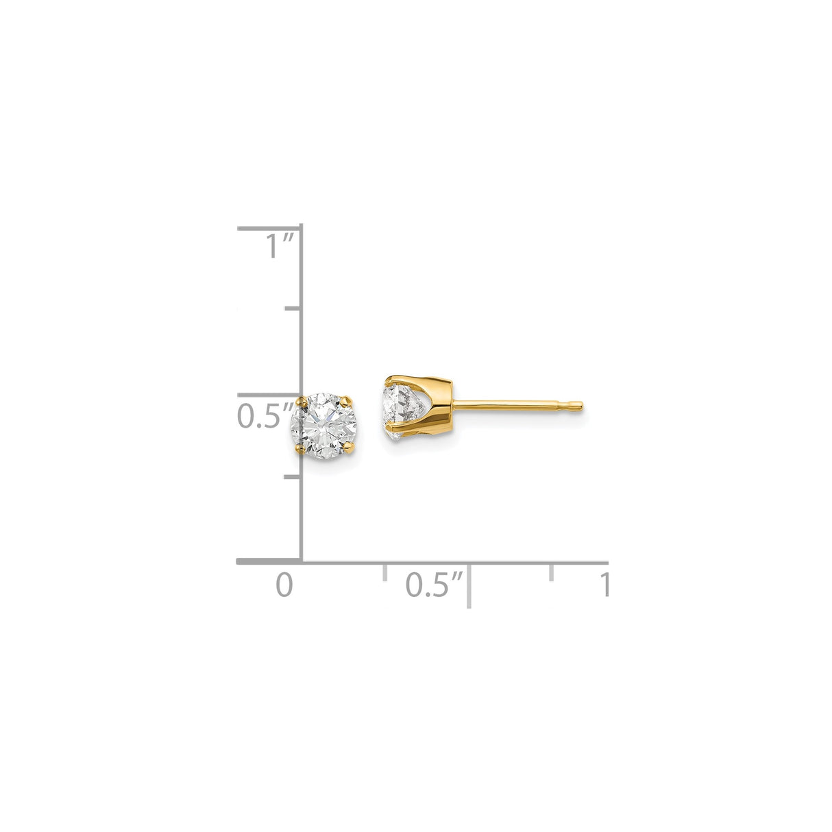 14k Yellow Gold Stud Earrings with Diamond in Classic Four Prong Solitaire Setting