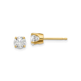 14k Yellow Gold Stud Earrings with Round Cut Diamond in Four Prong Solitaire Setting