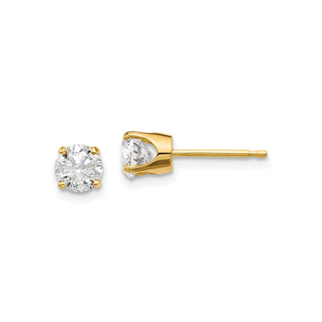 14k Yellow Gold Stud Earrings with Round Cut Diamond in Four Prong Solitaire Setting