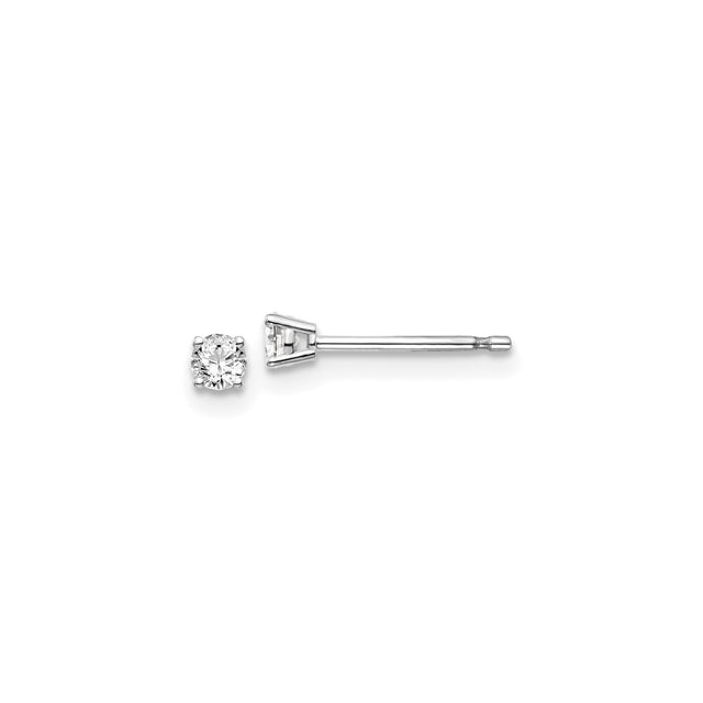 14k White Gold Solitaire Stud Earrings with Round Diamond, Classic Prong Setting