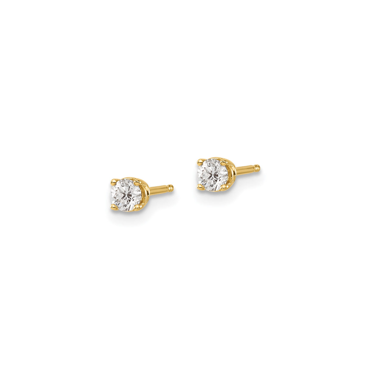 14k Yellow Gold Stud Earrings with Round Cut Diamond, Classic Solitaire Design