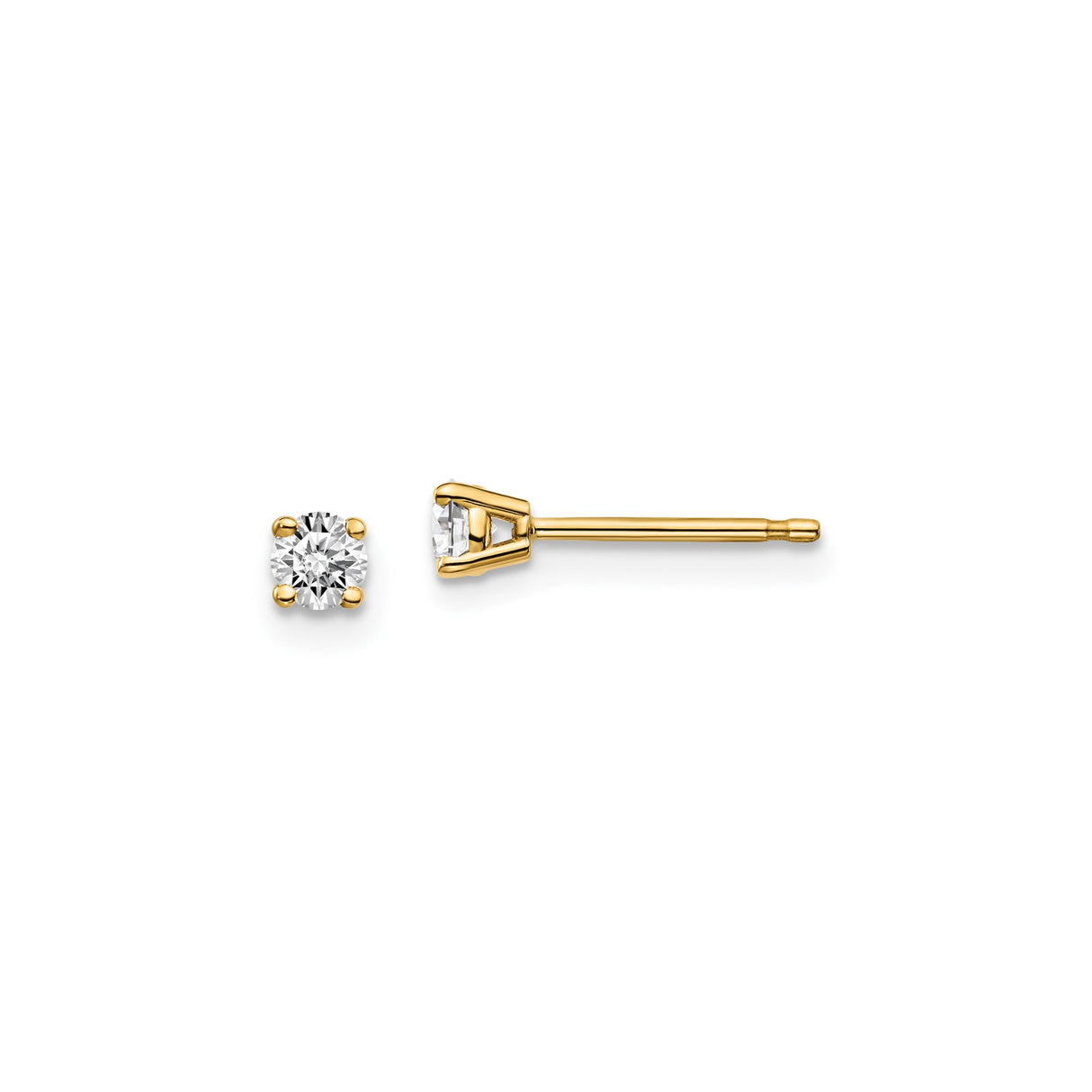14k Yellow Gold Stud Earrings with Round Cut Diamond, Classic Solitaire Design