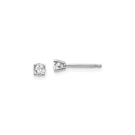 14k White Gold Solitaire Stud Earrings with Round Diamond, Classic Four Prong Setting