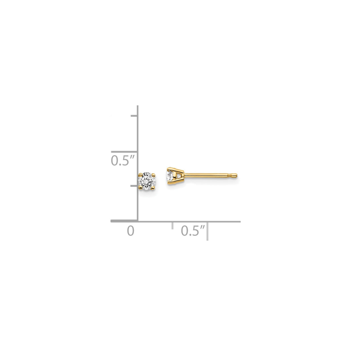 14k Yellow Gold Solitaire Stud Earrings with Round Cut Diamond in Four Prong Setting