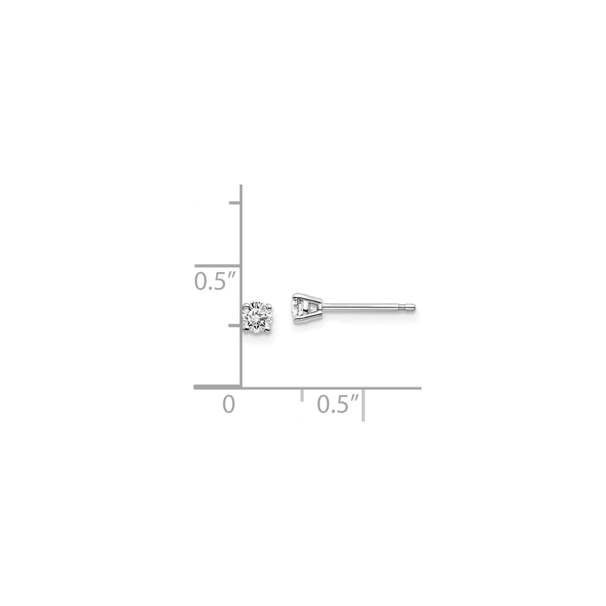 14k White Gold Solitaire Stud Earrings with Round Cut Diamond in Four Prong Setting
