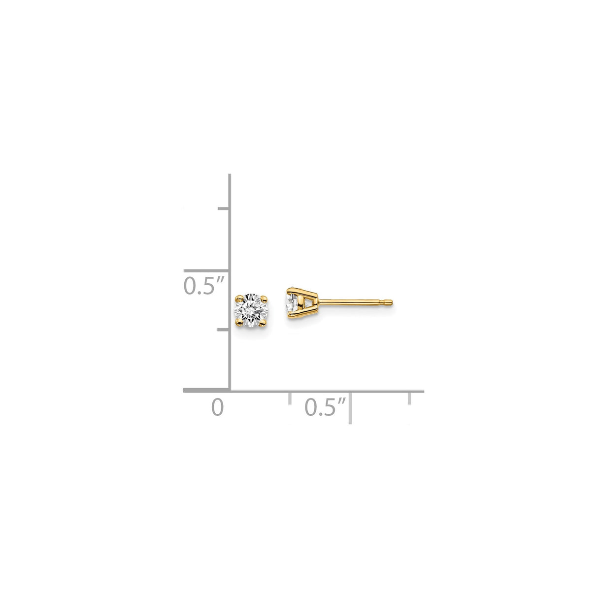 14k Yellow Gold Solitaire Stud Earrings with Round Cut Diamond in Four Prong Setting