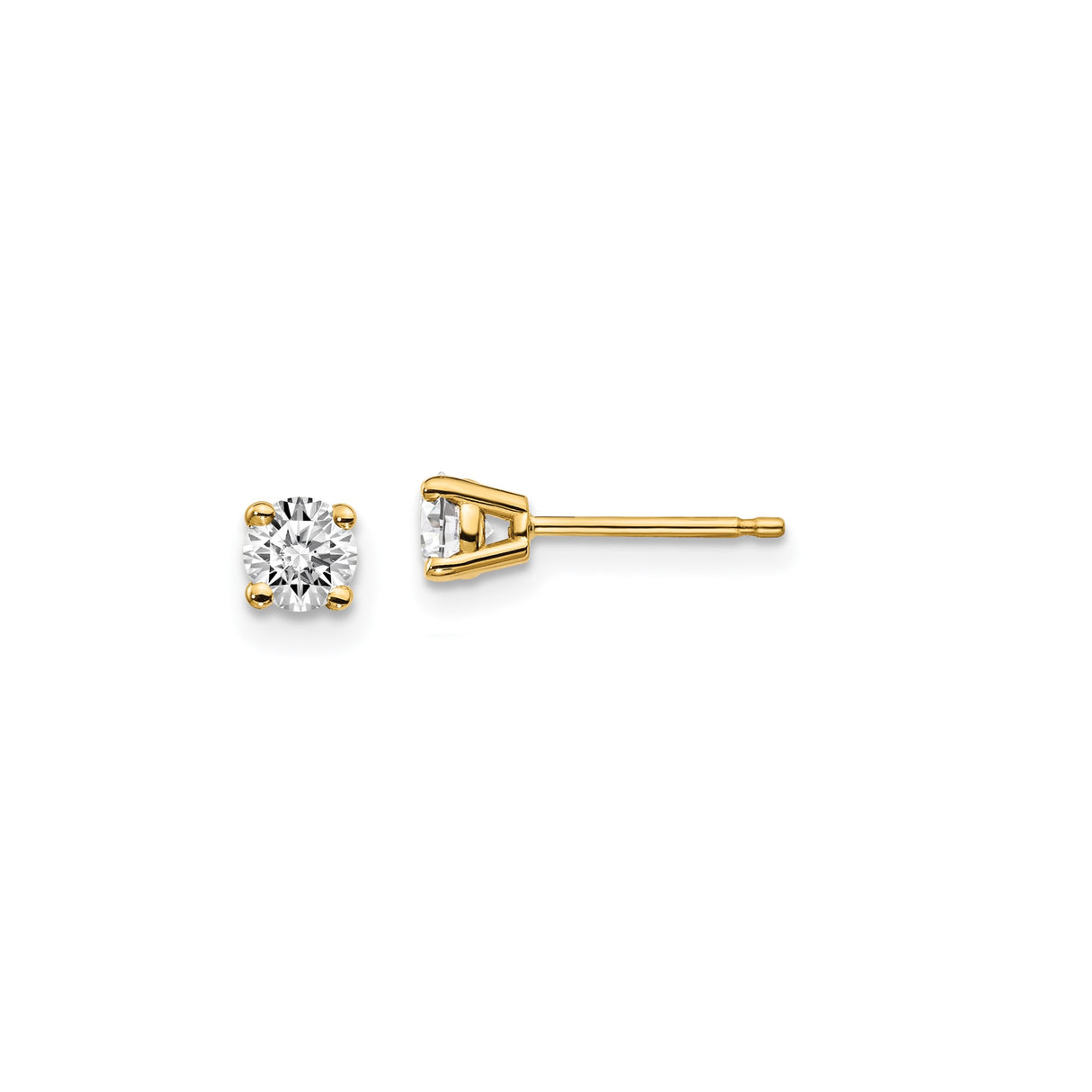 14k Yellow Gold Solitaire Stud Earrings with Round Cut Diamond in Four Prong Setting