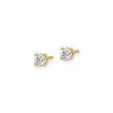 14k Yellow Gold Solitaire Stud Earrings with Diamond, Minimalist Classic Style for Women
