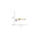 14k Yellow Gold Solitaire Stud Earrings with Diamond, Minimalist Classic Style for Women