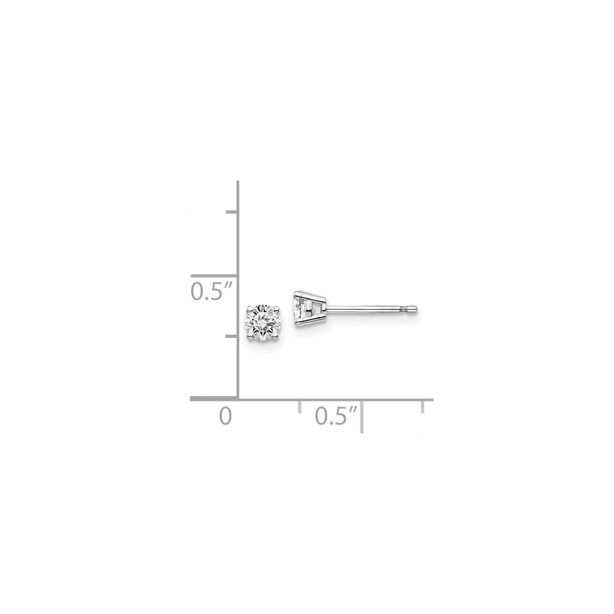 14k White Gold Stud Earrings with Round Cut Cubic Zirconia, Solitaire Four-Prong Setting