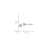 14k White Gold Stud Earrings with Round Cut Cubic Zirconia, Solitaire Four-Prong Setting