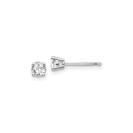 14k White Gold Stud Earrings with Round Cut Cubic Zirconia, Solitaire Four-Prong Setting