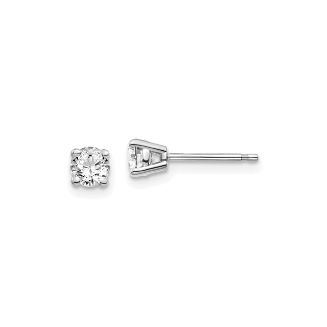 14k White Gold Diamond Solitaire Stud Earrings, Round Cut Prong Setting, Classic Minimalist Style