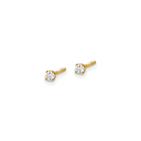 14k Yellow Gold Solitaire Stud Earrings with Round Cut Diamond, Four Prong Setting, Screw Back