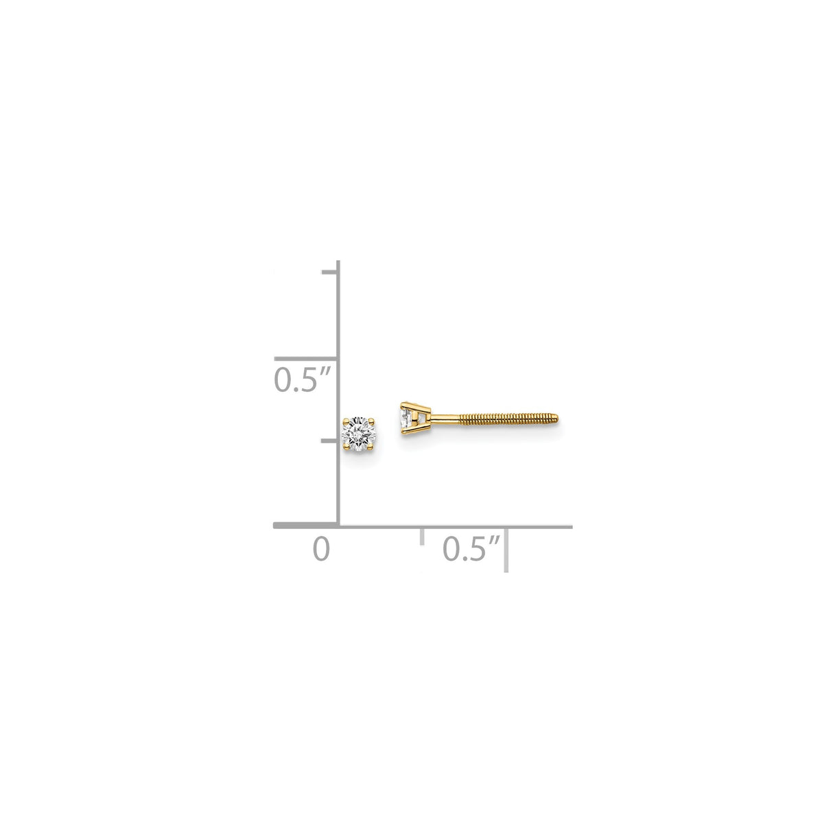 14k Yellow Gold Solitaire Stud Earrings with Round Cut Diamond, Four Prong Setting, Minimalist Design