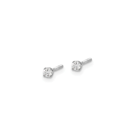 14k White Gold Diamond Solitaire Stud Earrings with Screw Back, Round Cut, Four Prong Setting