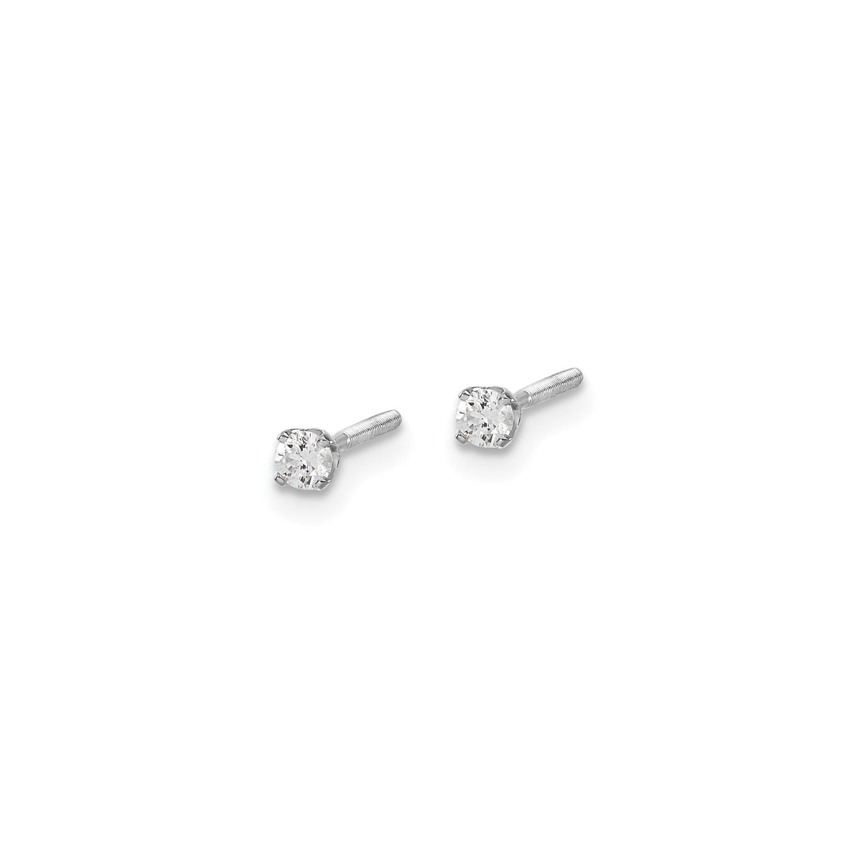 14k White Gold Diamond Stud Earrings, Round Solitaire Four Prong Setting with Screw Back