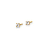 14k Yellow Gold Stud Earrings with Round Cut Diamond, Four Prong Setting, Screw Back