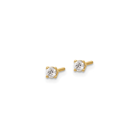 14k Yellow Gold Solitaire Stud Earrings with Round Cut Diamond, Screw Back, Minimalist Design