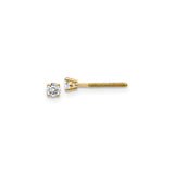 14k Yellow Gold Stud Earrings with Round Cut Diamond, Four Prong Setting, Screw Back