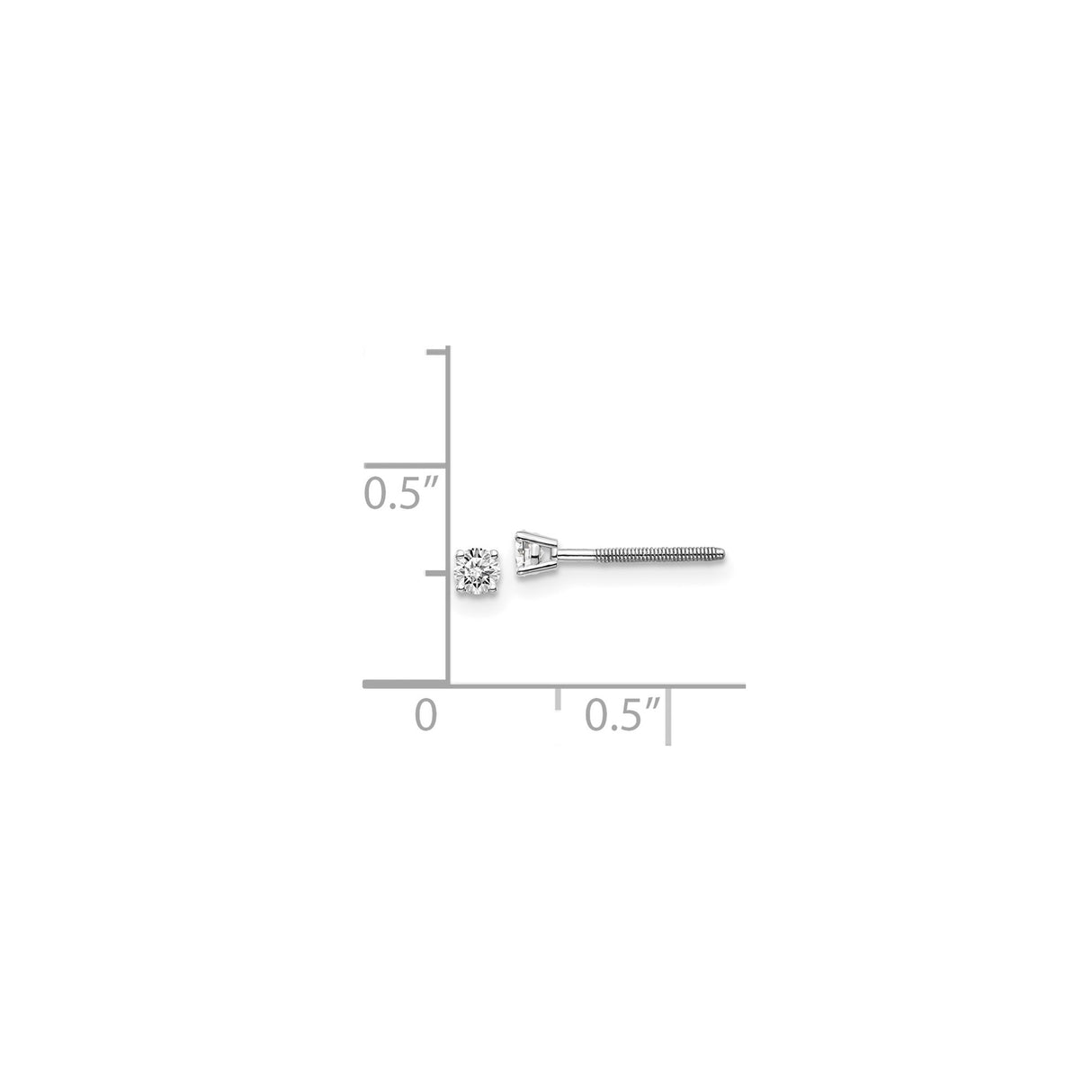 14k White Gold Diamond Solitaire Stud Earring, Round Cut, Four Prong, Screw Back