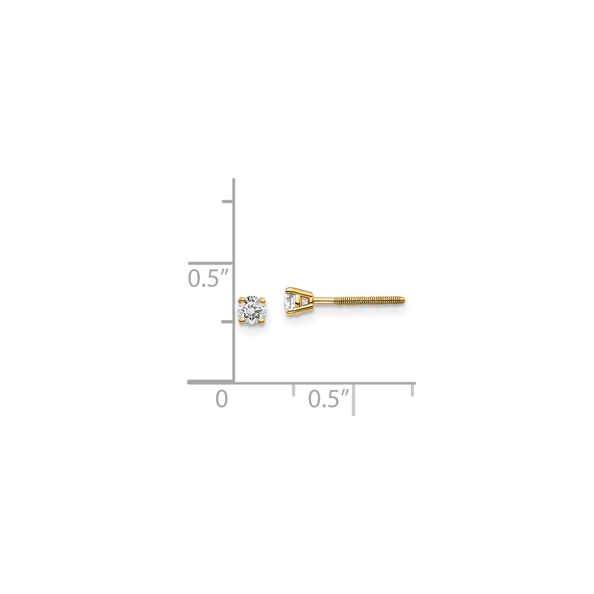 14k Yellow Gold Solitaire Stud Earrings with Round Diamond, Screw Back Setting