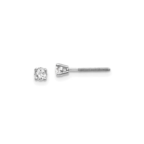 14k White Gold Diamond Stud Earrings, Round Cut Solitaire, Four-Prong Setting, Screw Back