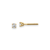 14k Yellow Gold Stud Earrings with Round Cut Diamond in Classic Four Prong Setting