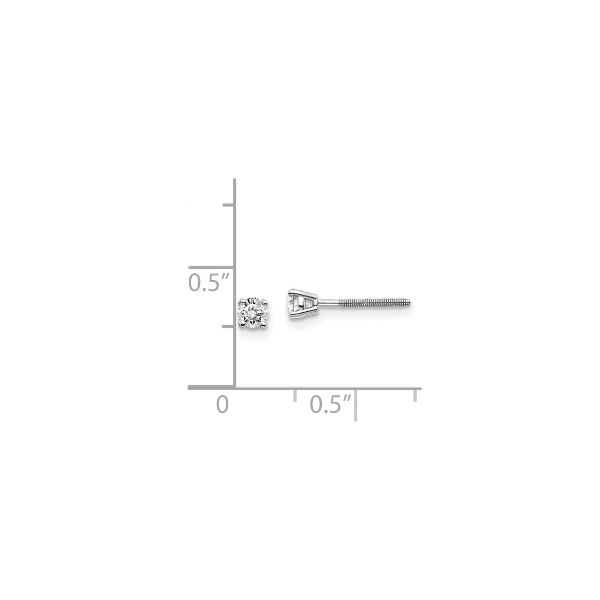14k White Gold Solitaire Diamond Stud Earrings, Four Prong Setting, Screw Back