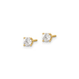14k Yellow Gold Stud Earrings with Diamond, Round Cut Screw Back, Minimal Design