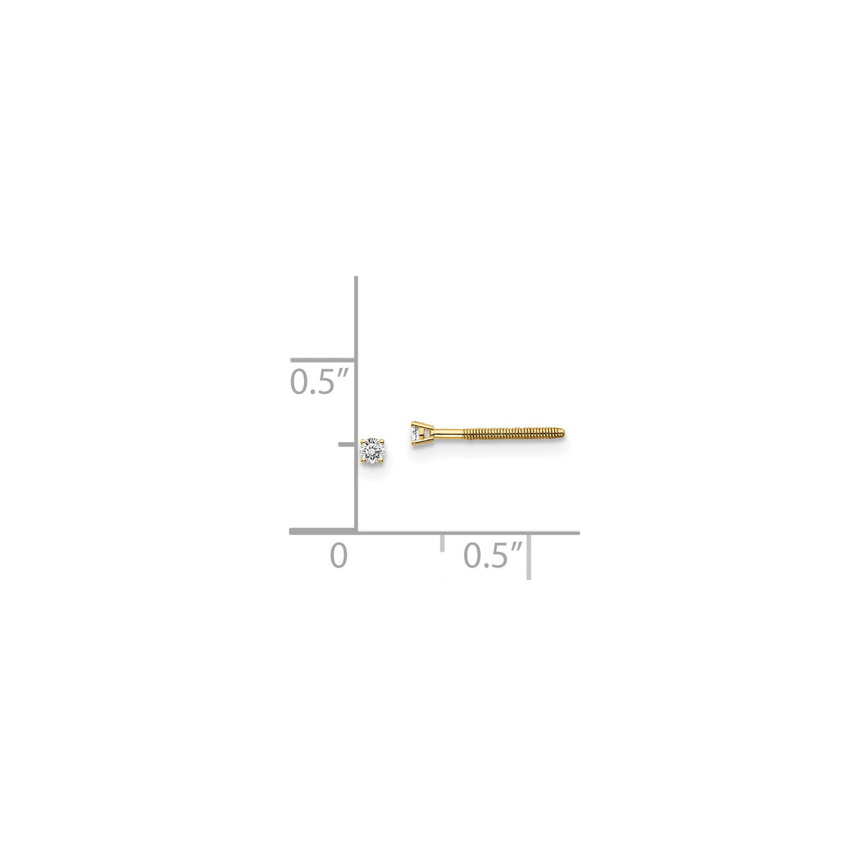 14k Yellow Gold Solitaire Stud Earring with Round Cut Diamond, Screw Back, Unisex Classic Design