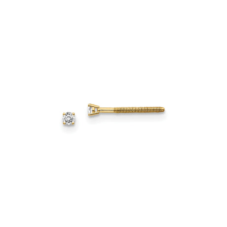 14k Yellow Gold Screw Back Stud Earrings with Round Cut Diamond, Minimalist Unisex Design