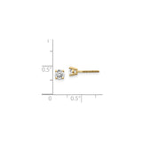 14k Yellow Gold Stud Earrings with Round Diamond in Four Prong Solitaire Setting, Screw-Back Style