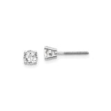 14k White Gold Stud Earrings with Diamond, Round Cut Solitaire in Four Prong Setting