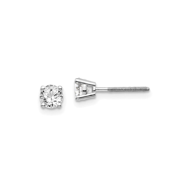 14k White Gold Stud Earrings with Diamond, Round Cut Solitaire in Four Prong Setting