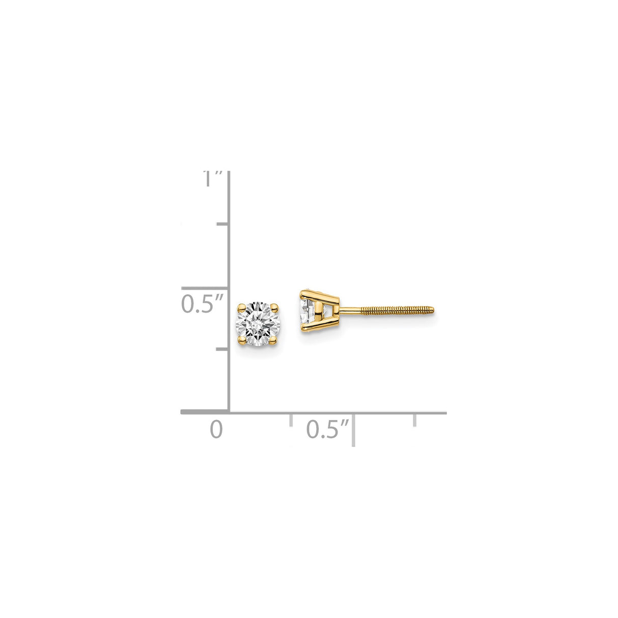 14k Yellow Gold Solitaire Stud Earrings with Round Cut Diamond, Polished Finish