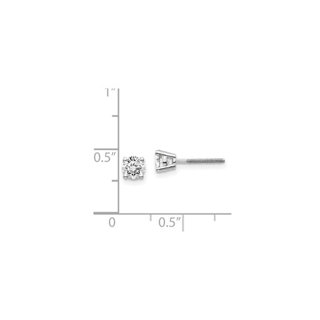 14k White Gold Stud Earrings with Round Cut Diamond in Four-Prong Solitaire Setting