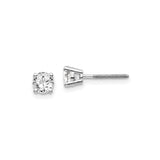 14k White Gold Stud Earrings with Round Cut Diamond in Four-Prong Solitaire Setting