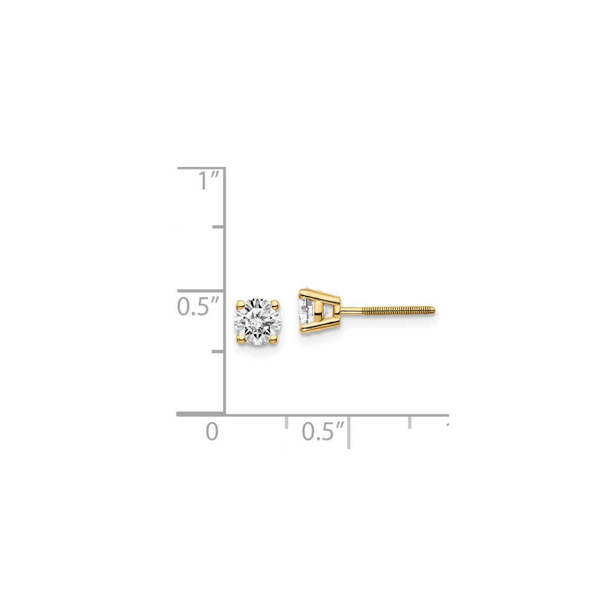14k Yellow Gold Stud Earrings with Screw Back, Round Cubic Zirconia Solitaire