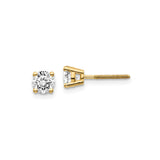 14k Yellow Gold Stud Earrings with Screw Back, Round Cubic Zirconia Solitaire