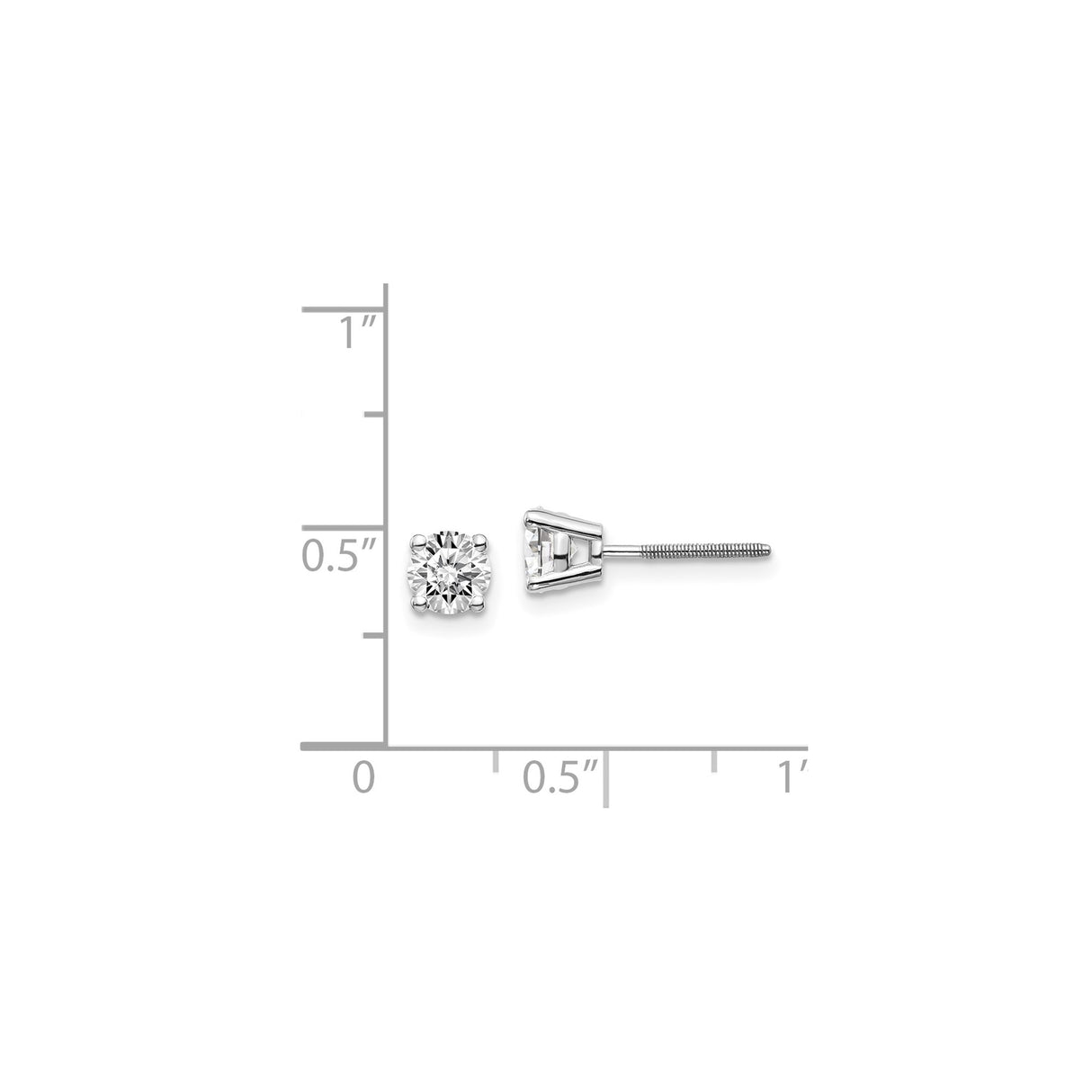 14k White Gold Diamond Solitaire Stud Earrings, Screw Back, Four Prong Setting, Minimalist Style