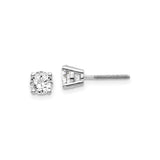 14k White Gold Solitaire Stud Earrings with Round Cut Diamond, Screw Back
