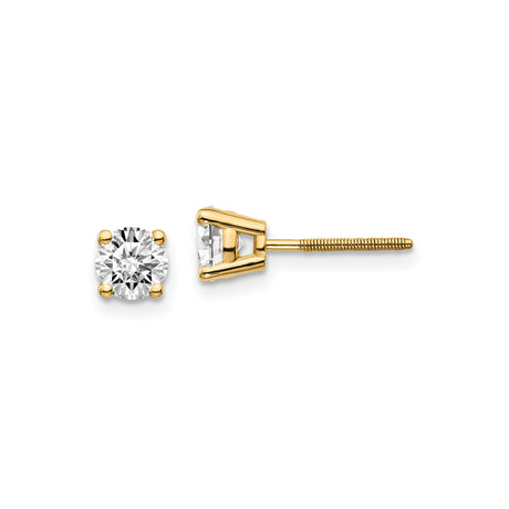 14k Yellow Gold Stud Earrings with Round Cubic Zirconia, Four Prong Solitaire Style