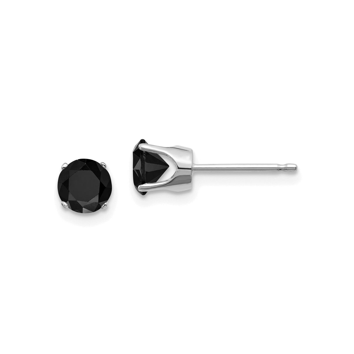 14k White Gold Stud Earrings with Black Diamonds, Four Prong Minimalist Design, Unisex Style