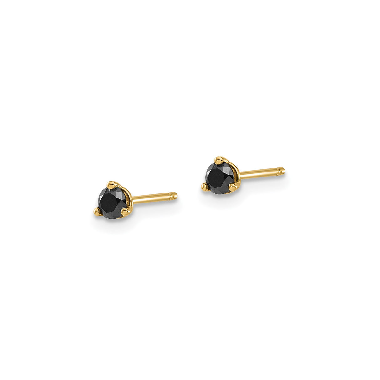 14k Yellow Gold Stud Earrings with Black Diamonds, Three-Prong Minimalist Design
