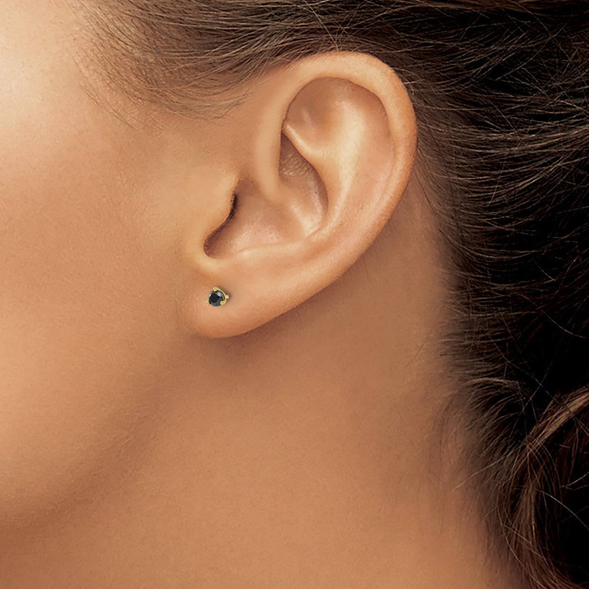 14k Yellow Gold Stud Earrings with Black Diamonds, Three-Prong Minimalist Design