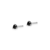 14k White Gold Stud Earrings with Round Black Diamonds, Three-Prong Minimalist Design